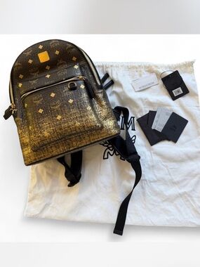 MCM Metallic Gold Visetos Mini Backpack